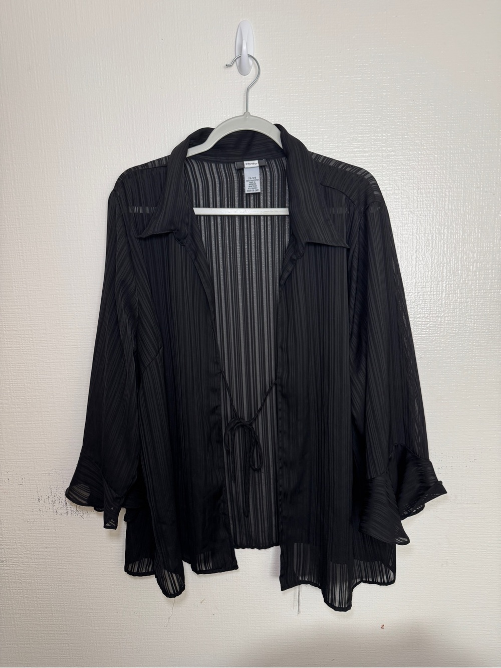 Studio 1940 Black Sheer Stripe Button-Down Tie-Front Blouse
